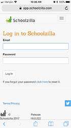the log in page on a mobile device