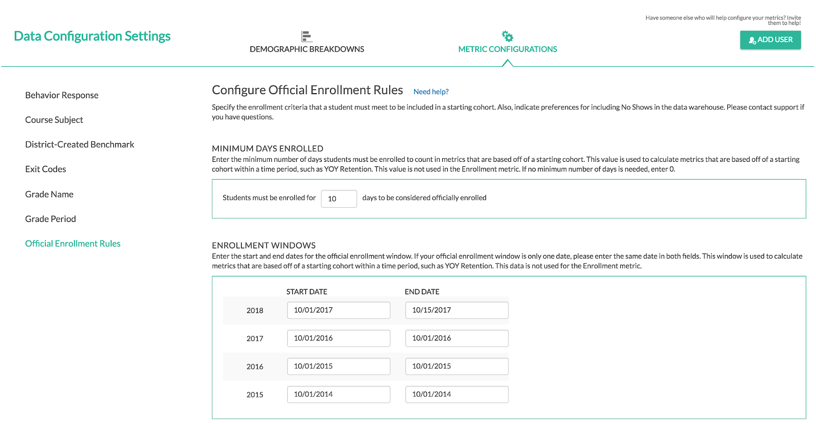 Data Configuration Settings