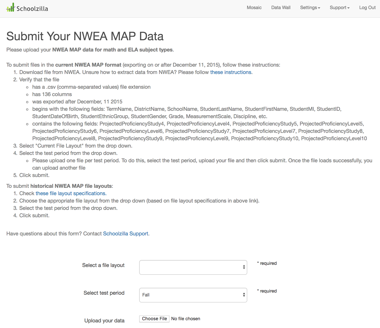page for NWEA MAP data
