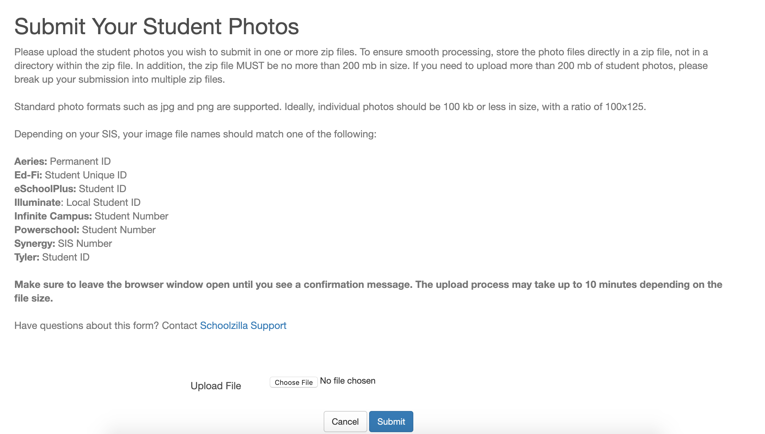 Submit Your Student Photos page