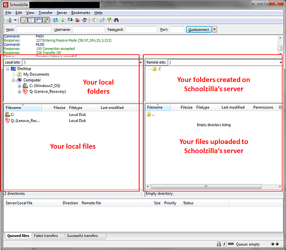 the main Filezilla window