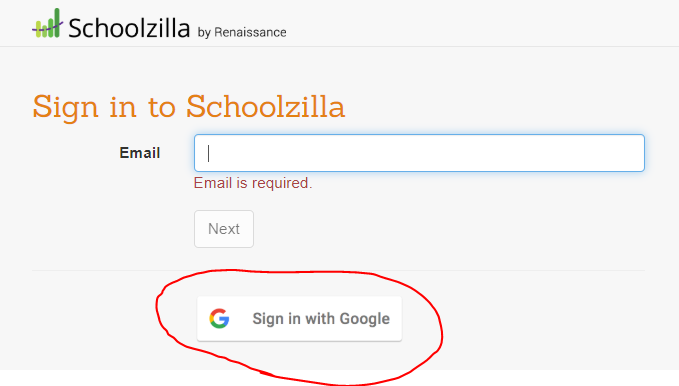 the Sign in with Google button on the Schoolzilla sign-in page
