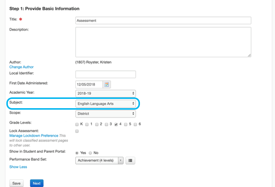 the Subject drop-down list