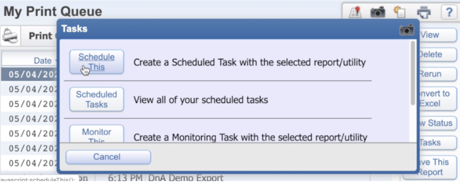 the Tasks window and the Schedule This button