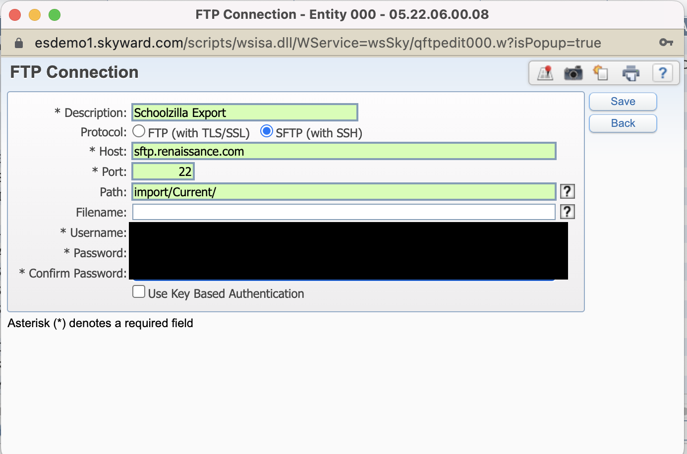 the FTP Connection window and the Save button