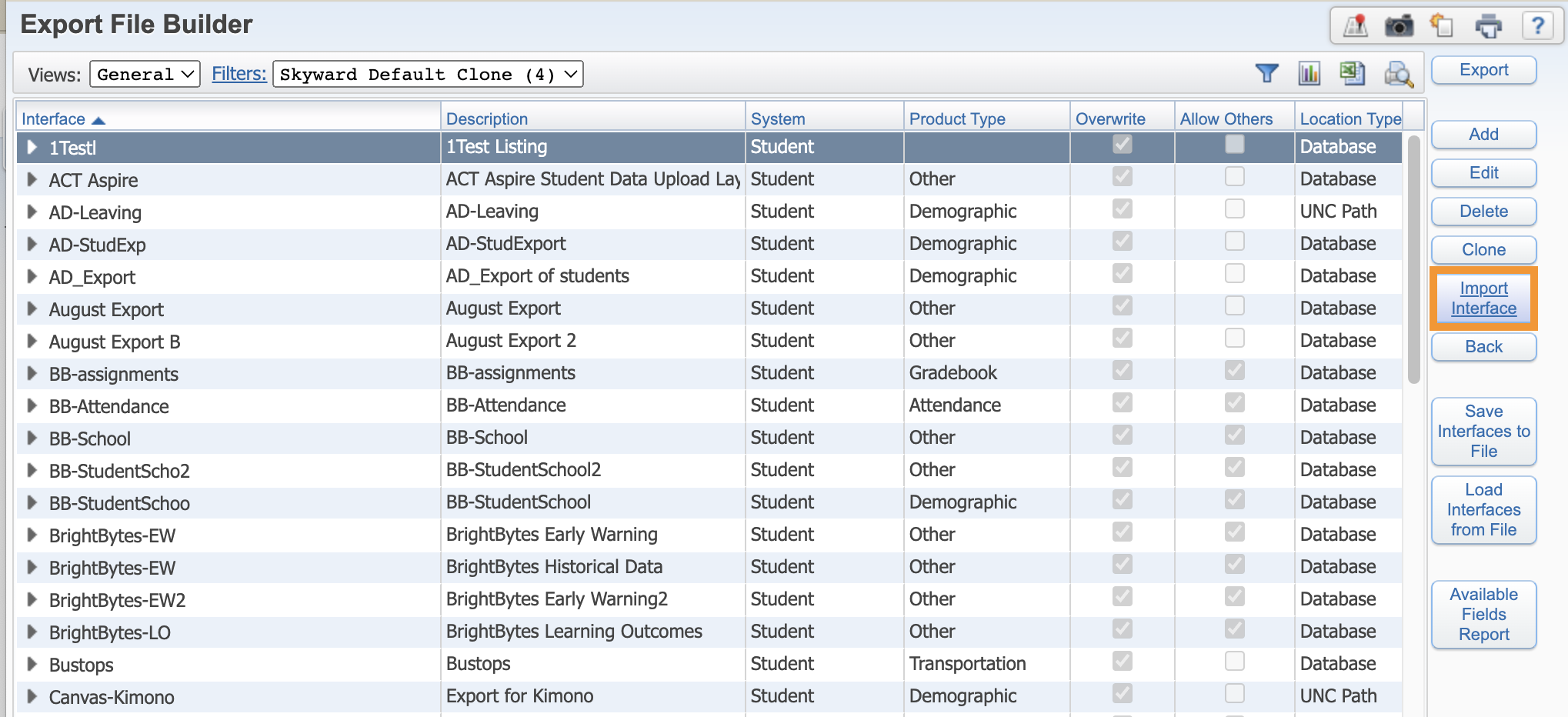 select Import Interface on the right