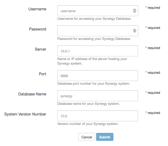 the Synergy credentials form