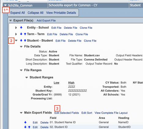 the Export File Builder fields