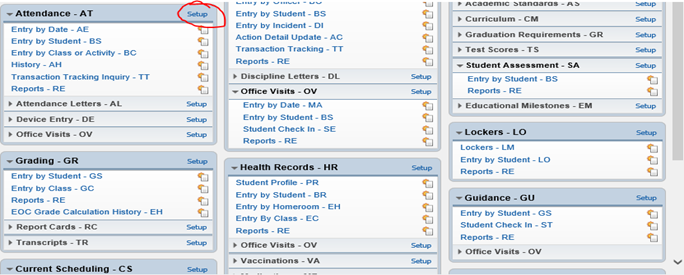 select Setup in the Attendance box