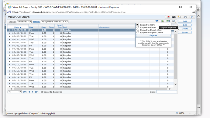 the Export to CSV option