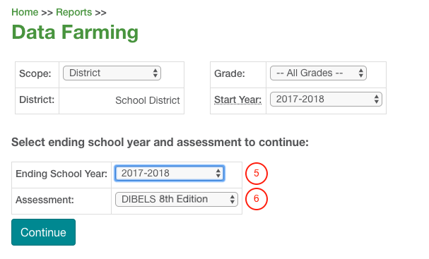 the Ending School Year and Assessment drop-down lists