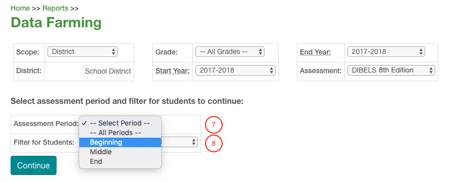 the Assessment Period and Filter for Students drop-down lists