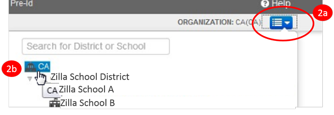 select the organization menu and select your state