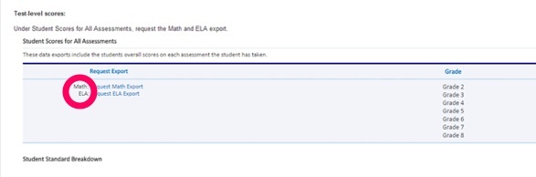 request the Math Export and ELA Export