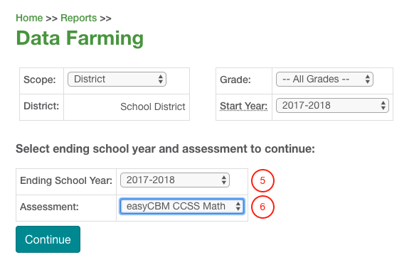 the Ending School Year and Assessment drop-down lists