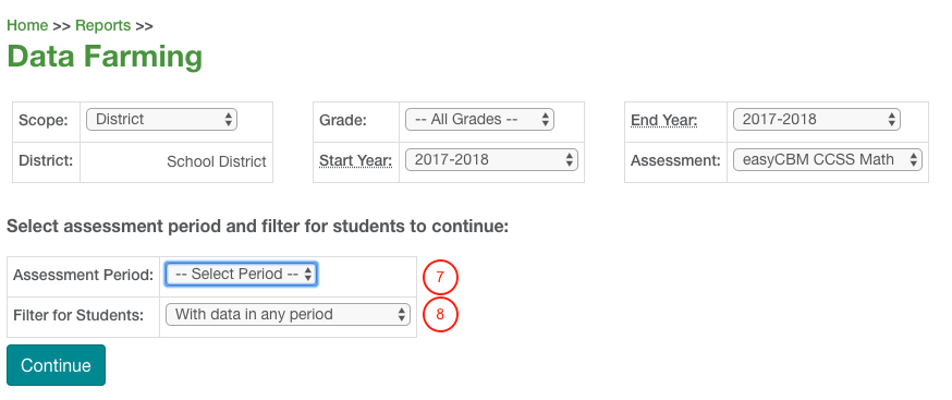 the Assessment Period and Filter for Students drop-down lists