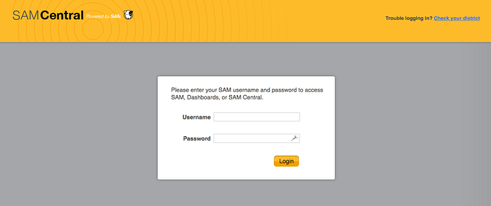 the SAM Central login page