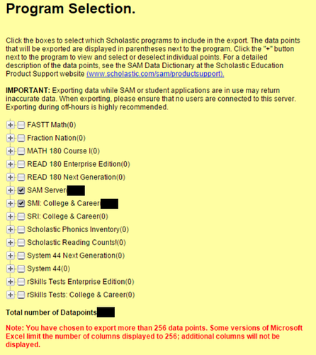 under Program Selection, check SAM Server and SMI College and Career