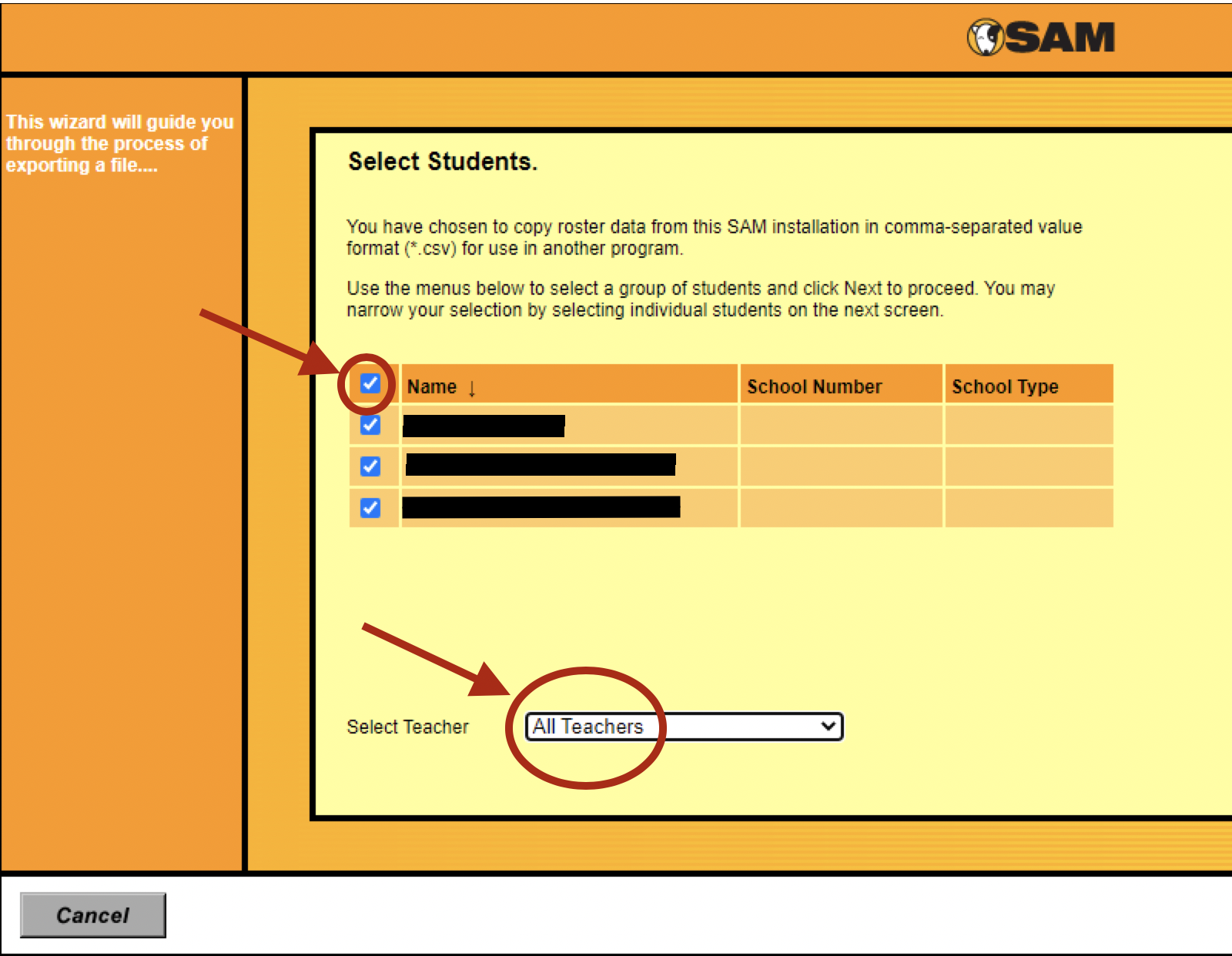 check the box at the top of the list to check all students