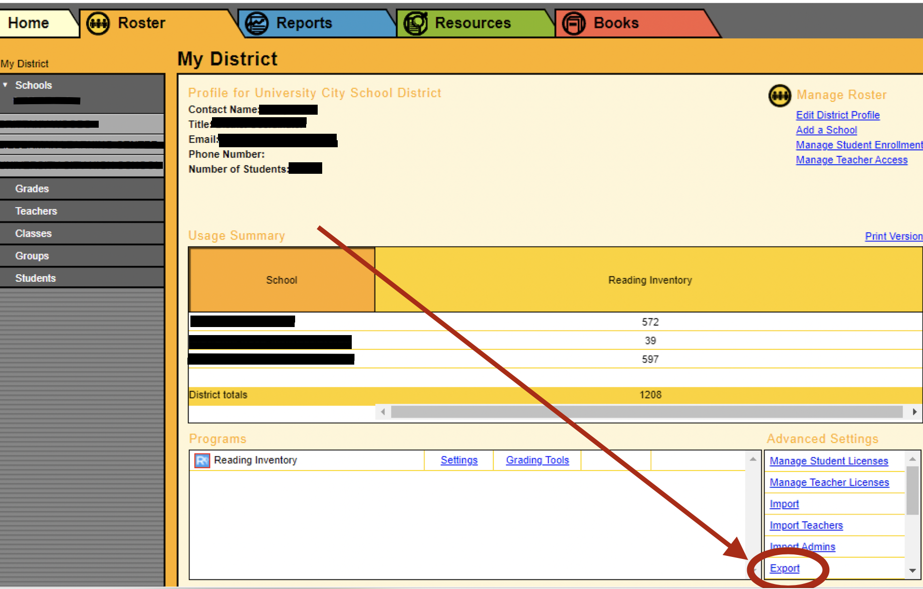 select Export under Advanced Settings