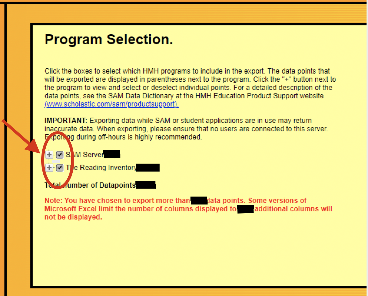 the SAM Server and The Reading Inventory sections checked