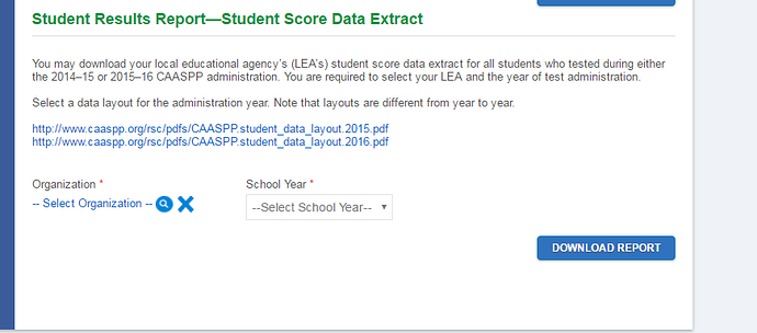 the Student Results Report - Student Score Data Extract and the Download Report button