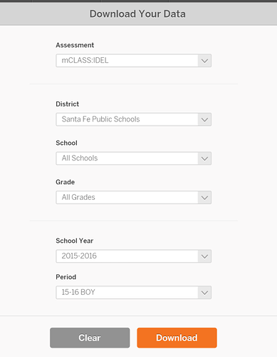 the drop-down lists in the Download Your Data window and the Download button