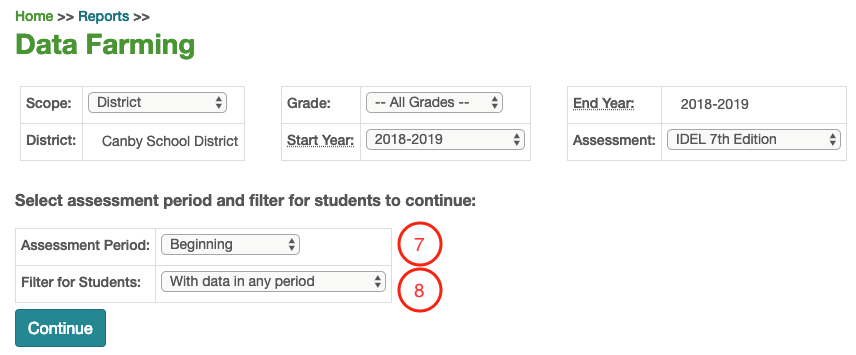 the Assessment Period and Filter for Students drop-down lists