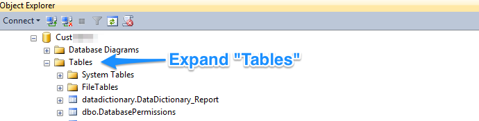 expand the Tables folder