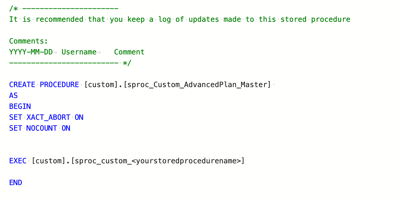 an example with the line to schedule the stored procedure